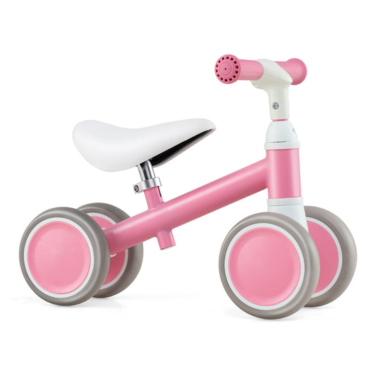 Baby Balance Bike with Height Adjustable Handle and Seat in pink with white seat and grey wheels