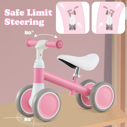Pink balance bike showing safe limit steering feature