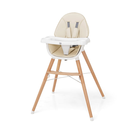 Baby High Chair with double 4-gear tray and 5 point harness in beige