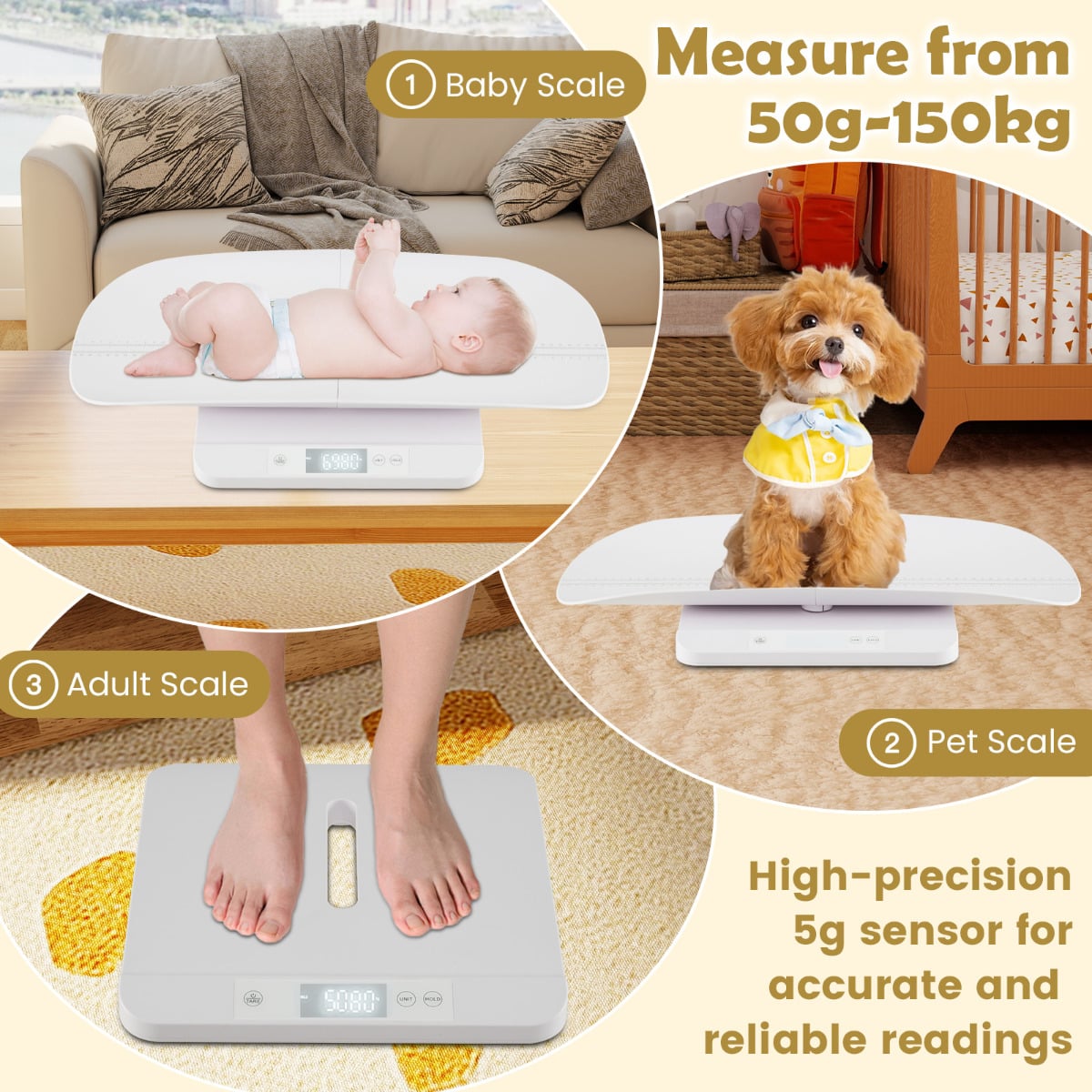 Baby Weight Scale with Detachable Tray for Body Weight and Height Measurement-White