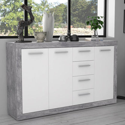 Baccio 153cm 3 Door 4 Drawer Sideboard (BCCK241) in Light Grey Concrete and White