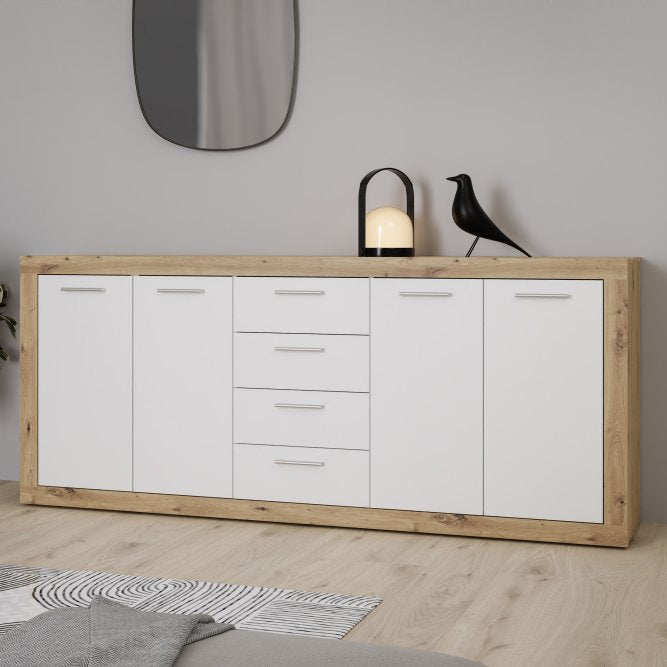 Baccio 198cm 4 Door 4 Drawer Sideboard (BCCK251) in Artisan Oak and White