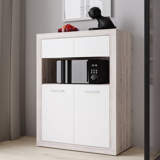 Baccio 93cm 4 Door Storage Cabinet (BCCS321) in Sand Oak and White