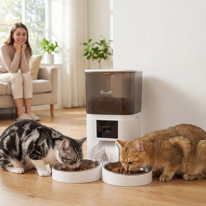 PawHut Automatic Cat Feeder for 2 Cats with HD Camera,2.4G & 5G WiFi Pet Food Dispenser 6L APP Control