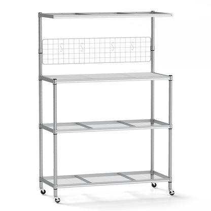 The kitchen island cart, empty and showing its structure and wheels