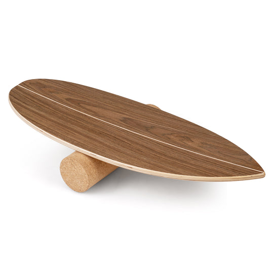 Balance Board Trainer resting on a cylindrical roller on a plain white background