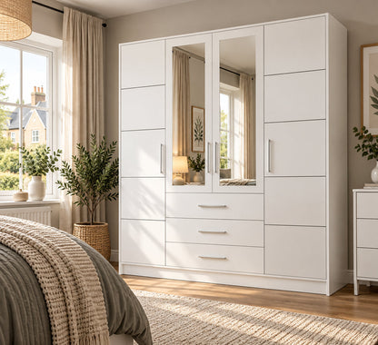 Bali D4 Hinged Door Wardrobe with Mirror 196cm (BALI-D4) in White Matt