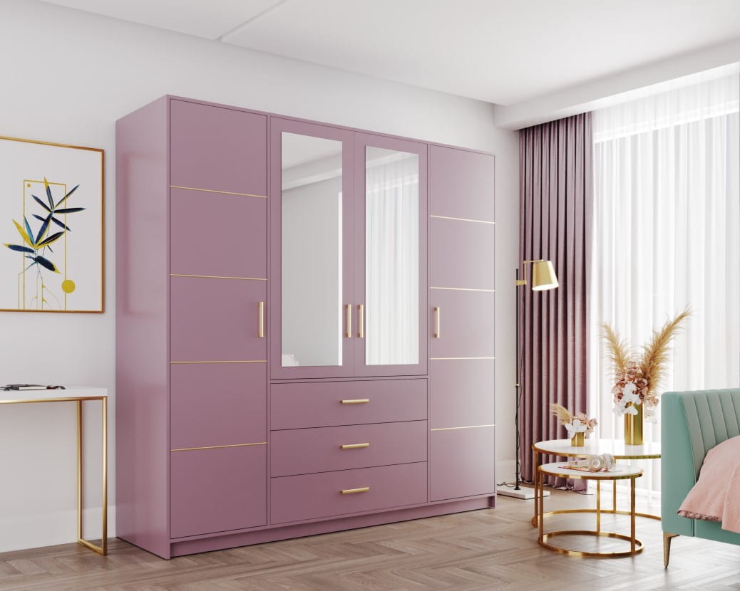 Bali II D4 Hinged Mirrored Door Wardrobe 196cm in Plum