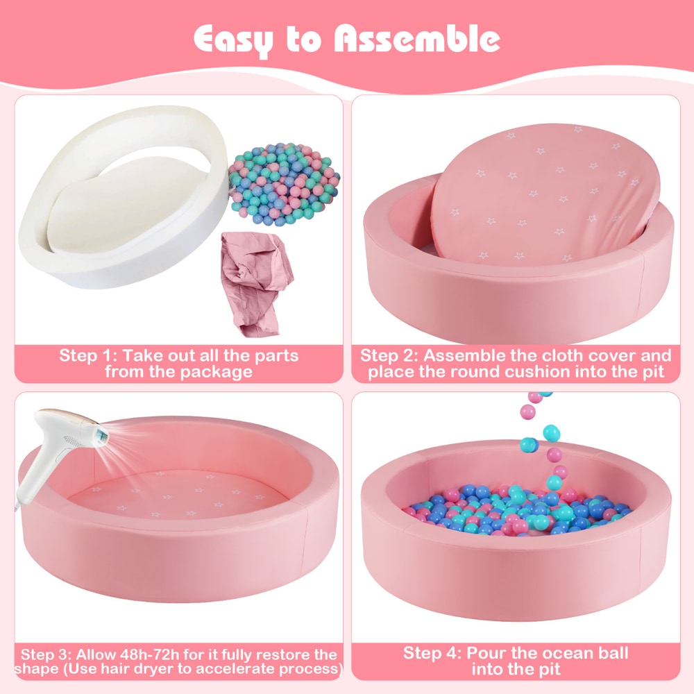 Step-by-step assembly guide for the pink foam ball pit