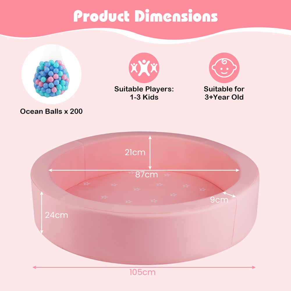 Product dimensions diagram for the pink foam ball pit