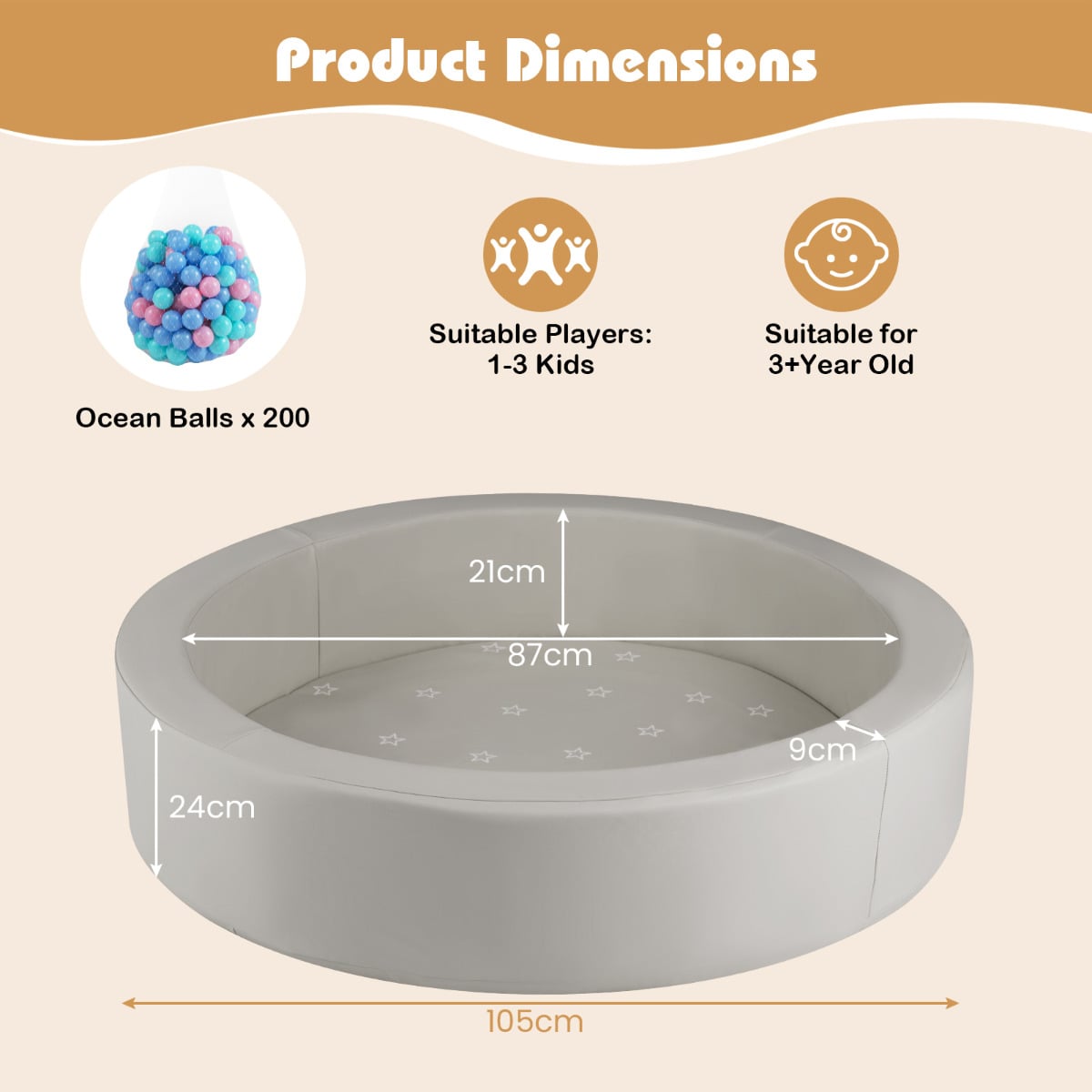 Ball Pit for Toddlers Baby Foam Ball Pit with Ocean Balls Soft Round Kids Ball Pool-Grey