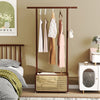 Bamboo Clothes Rack 2-In-1 Clothing Hanging Rail-Brown