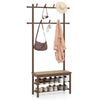 Bamboo Coat Rack PE Rattan Hall Tree with Bench and Shoe Storage-Brown