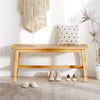 Bamboo Entryway Dining Bench with Handwoven Rattan Seat-Natural