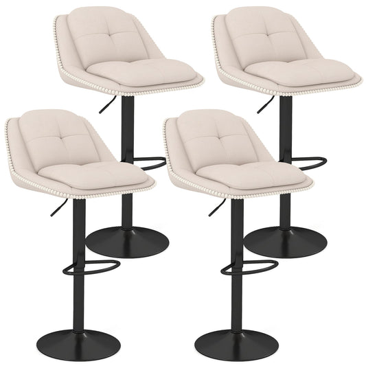 Bar Stools Set of 4 Modern Adjustable Chenille Upholstered Barstools in white chenille fabric with black bases