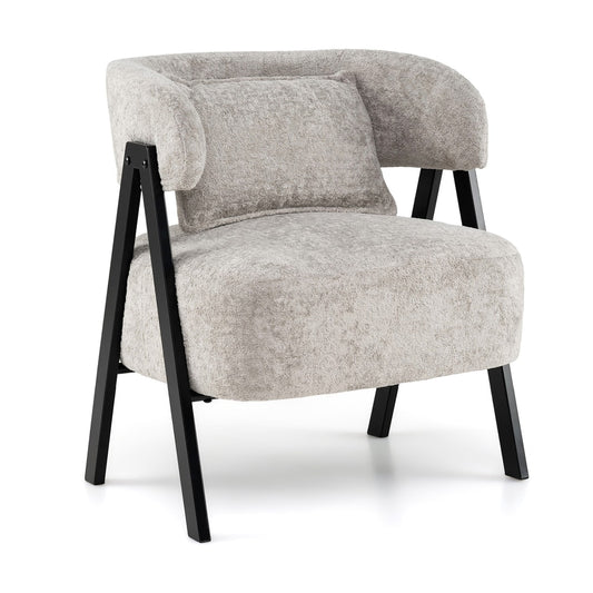 Barrel Accent Chair upholstered armchair with lumbar pillow in grey fabric