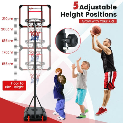 Illustration of the adjustable height positions for the basketball hoop
