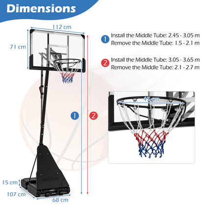Diagram showing the adjustable height of the basketball hoop system