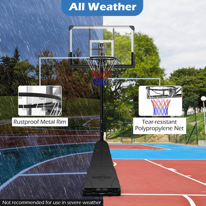 Close up of the basketball hoop system's rustproof rim and net in different weather