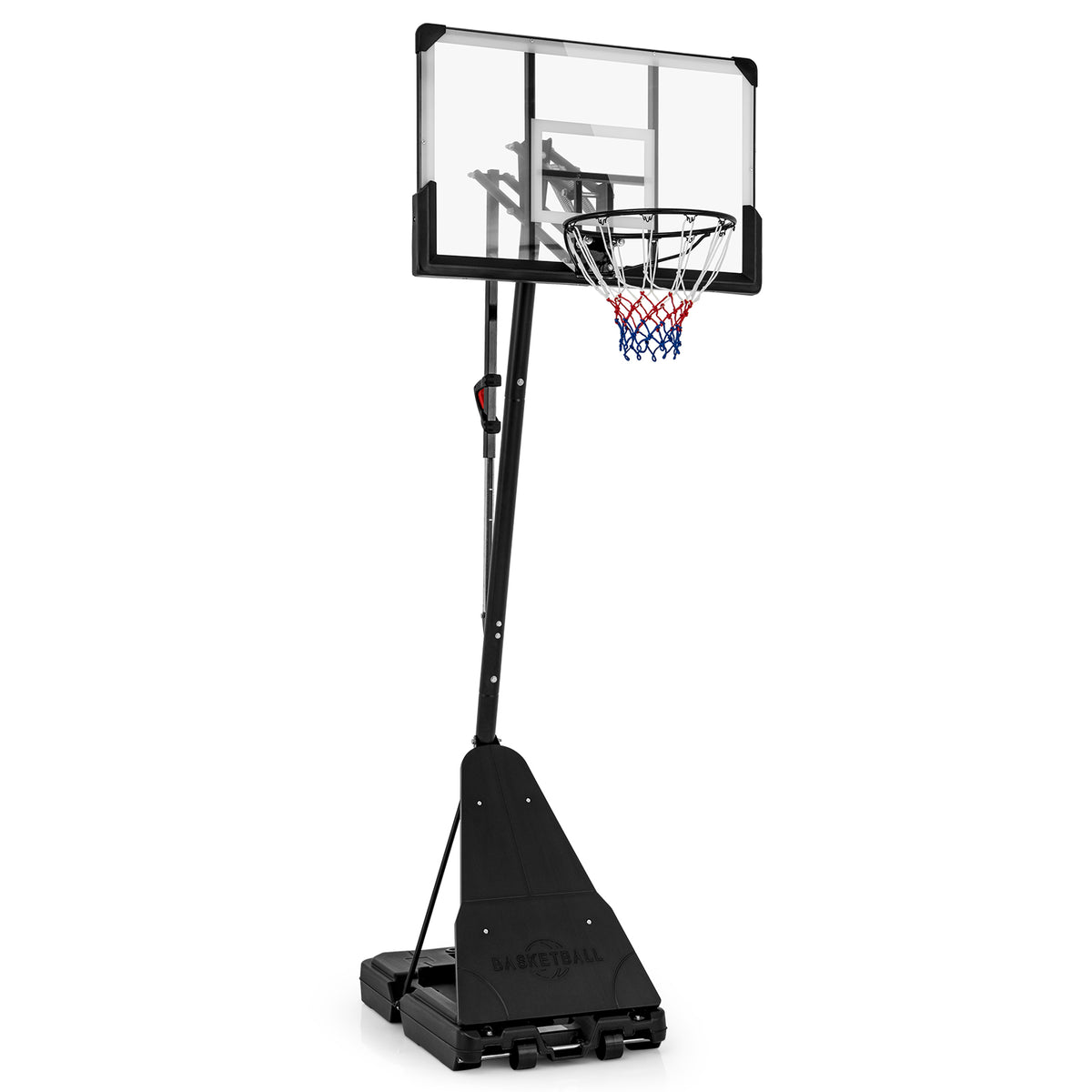 Basketball Hoop System with a shatterproof backboard and basketball rebounder