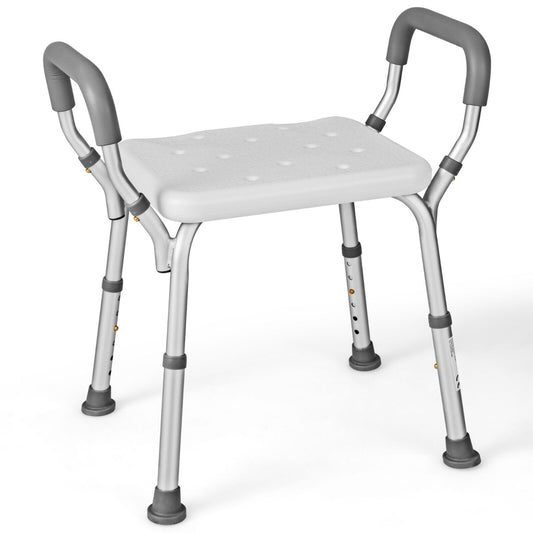Bath Chair Shower Bench with Detachable Padded Arms, a grey shower stool with padded arms