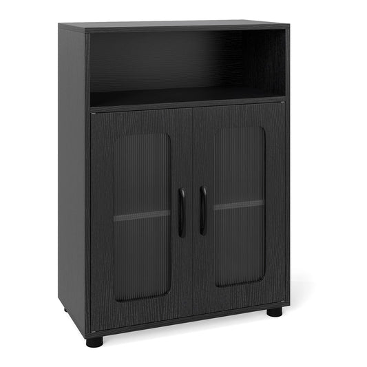 Bathroom Cabinet Freestanding Cabinet with 2 Doors and 3-Level Adjustable Shelf-Black, front view
