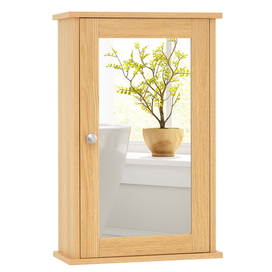 Bathroom Medicine Cabinet with Mirror and Adjustable Shelf, a natural wood effect wall cabinet with a mirrored door