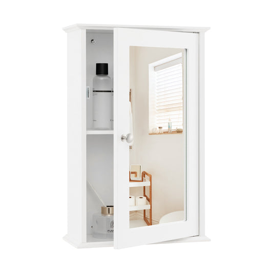 Bathroom Medicine Cabinet with Mirror and Adjustable Shelf with the door slightly open