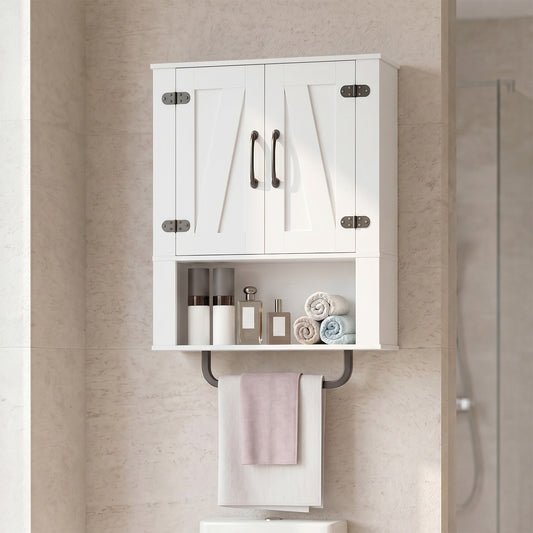 The wall cabinet shown mounted above a toilet with toiletries on the shelf
