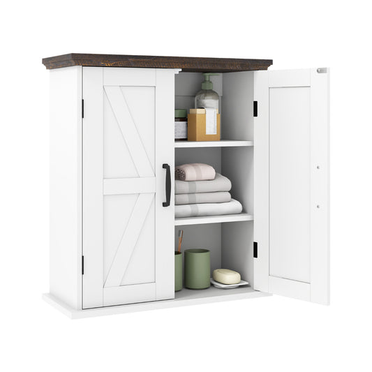 Bathroom Wall Cabinet with 2 Doors and Adjustable Shelves showing open doors with toiletries inside