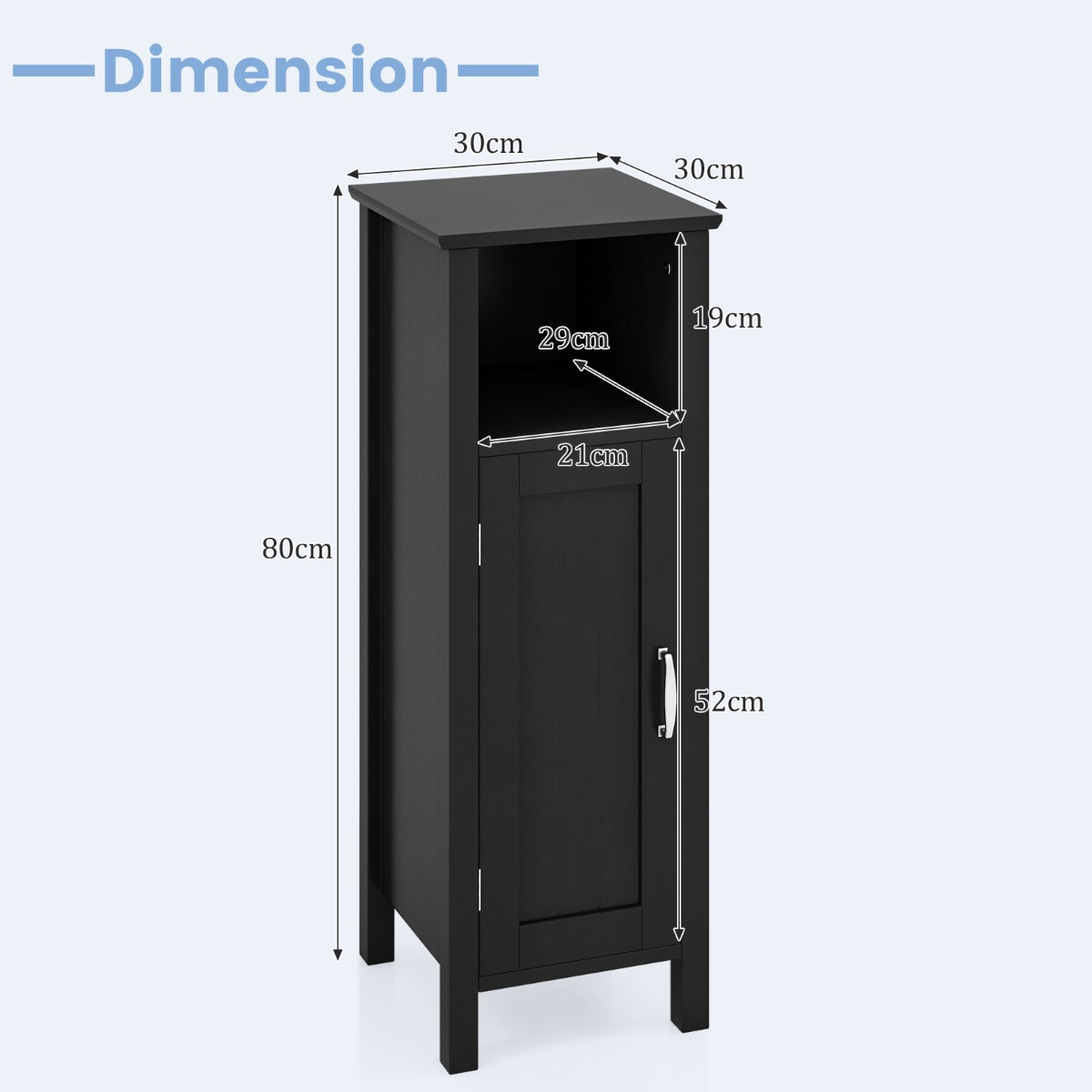 Freestanding Narrow Bathroom Storage Organizer Rack Stand with Door and Adjustable Shelf-Black