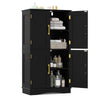 Bathroom Floor Storage Cabinet with 4 Doors and 2 Adjustable Shelves-Black