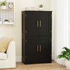Bathroom Floor Storage Cabinet with 4 Doors and 2 Adjustable Shelves-Black