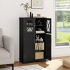 Bathroom Linen Storage Cabinet with Doors and Adjustable Shelves-Black