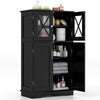 Bathroom Linen Storage Cabinet with Doors and Adjustable Shelves-Black