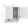 Wall Mounted Double Louvered Doors Storage Cabinet with Height Adjustable Shelf and Towels Bar-White