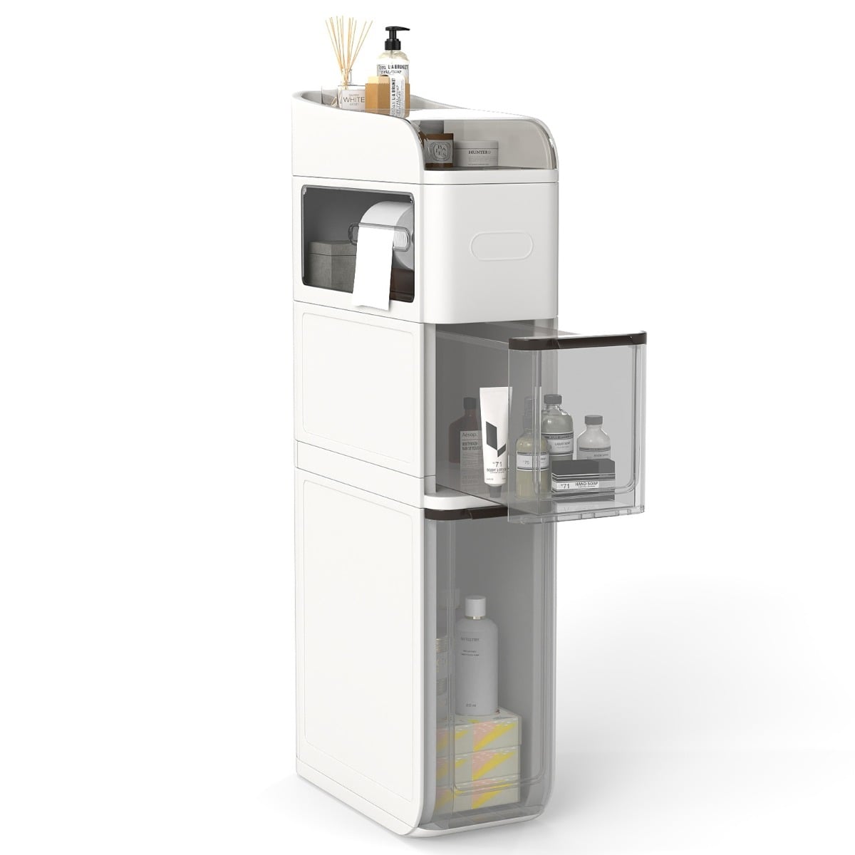 4-Tier Bathroom Storage Cabinet with 2 Drawers and Tissue Box-White