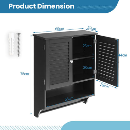 Bathroom Wall Cabinet with 2 Doors and 3-Position Adjustable Shelf-Black