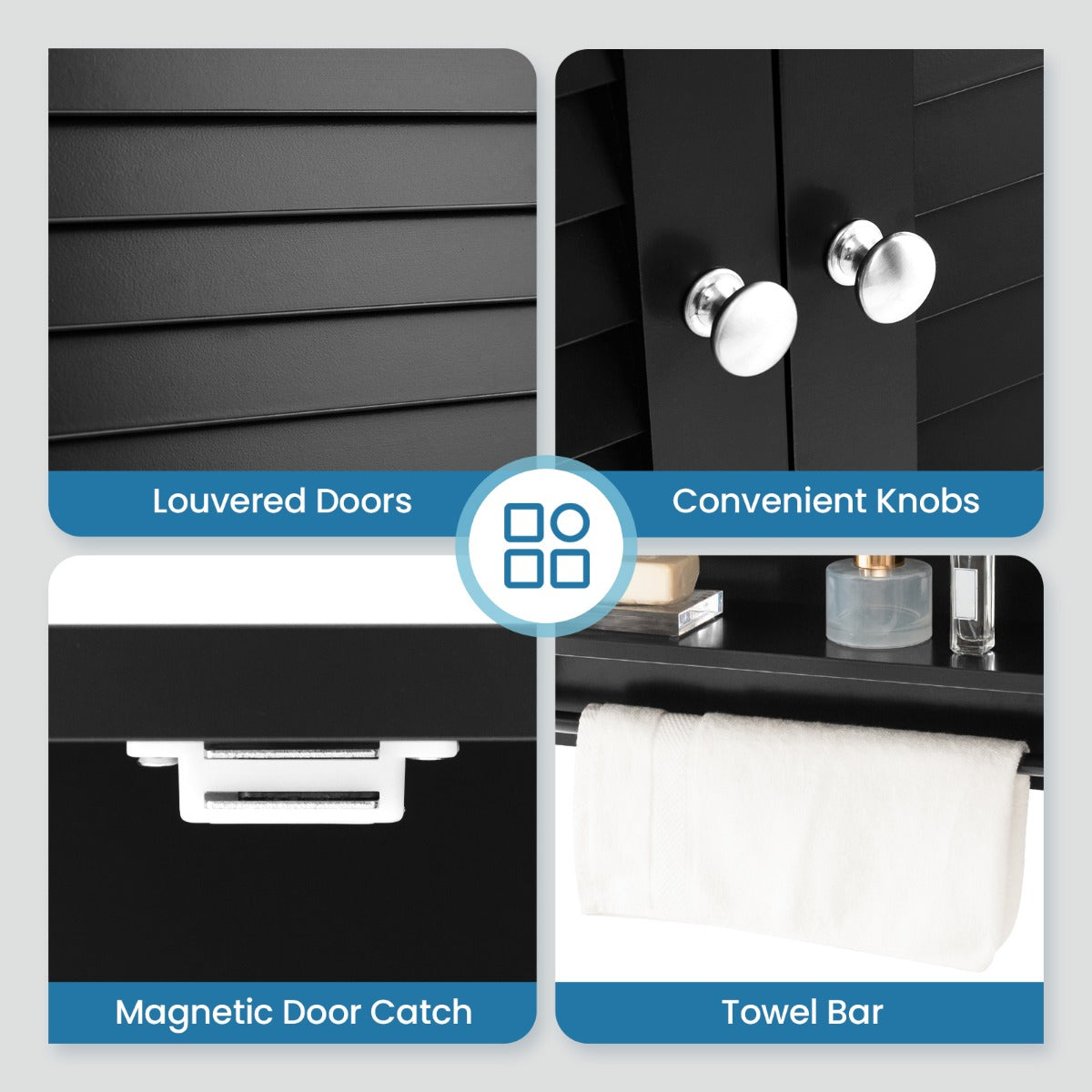 Bathroom Wall Cabinet with 2 Doors and 3-Position Adjustable Shelf-Black