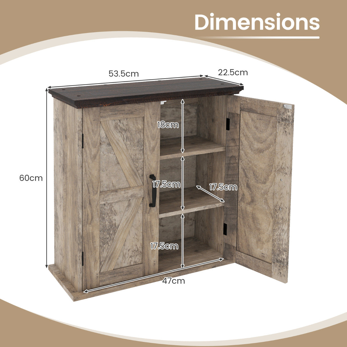 Bathroom Wall Cabinet with 2 Doors and Adjustable Shelves-Rustic Brown