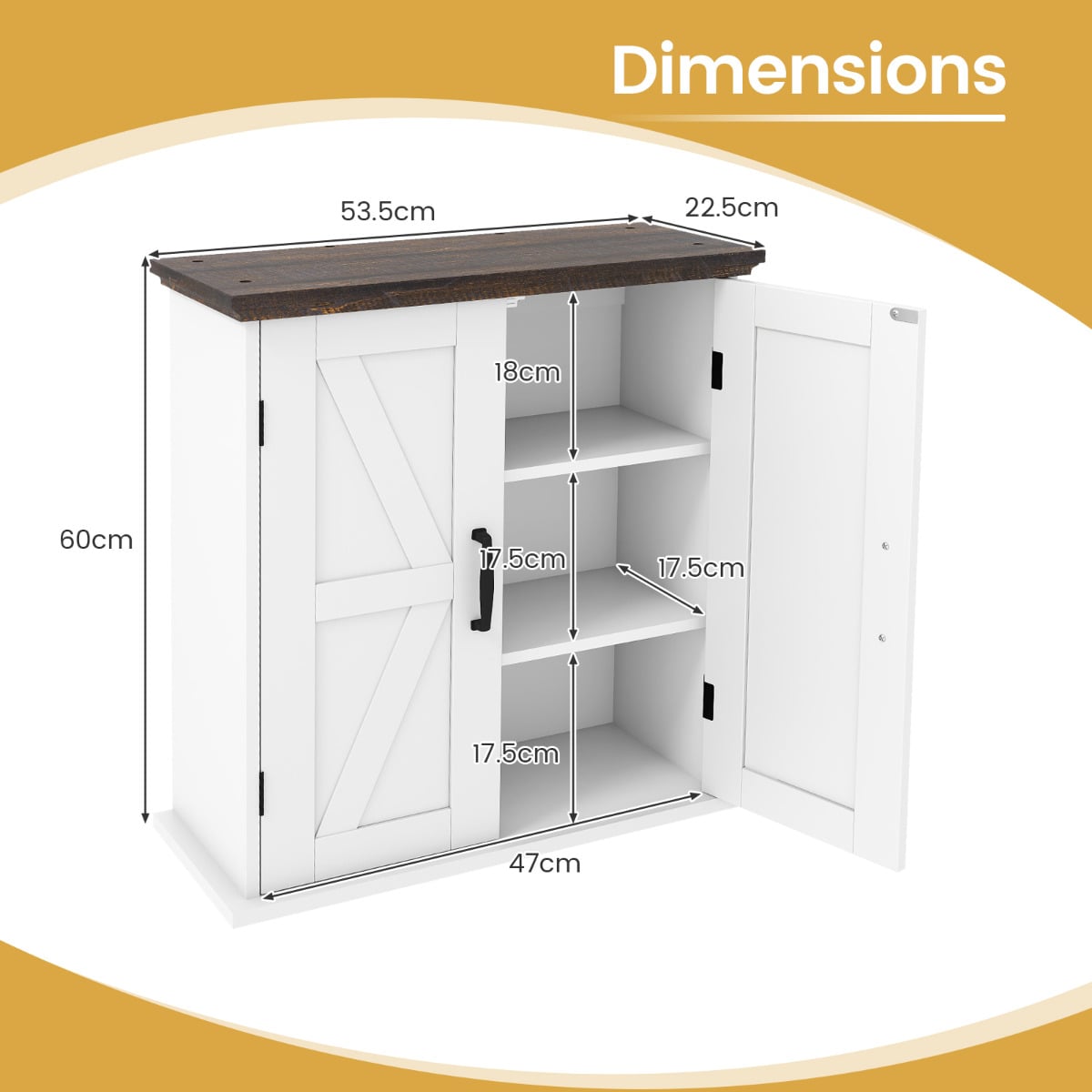Bathroom Wall Cabinet with 2 Doors and Adjustable Shelves-White