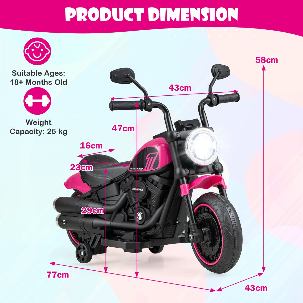 6V Kids Ride On Motorcycle in Pink