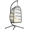 Outsunny Hanging Egg Chair, Indoor Outdoor Hammock Swing Chair with Stand, Safety Strap, Foldable Basket, Black/Cream White