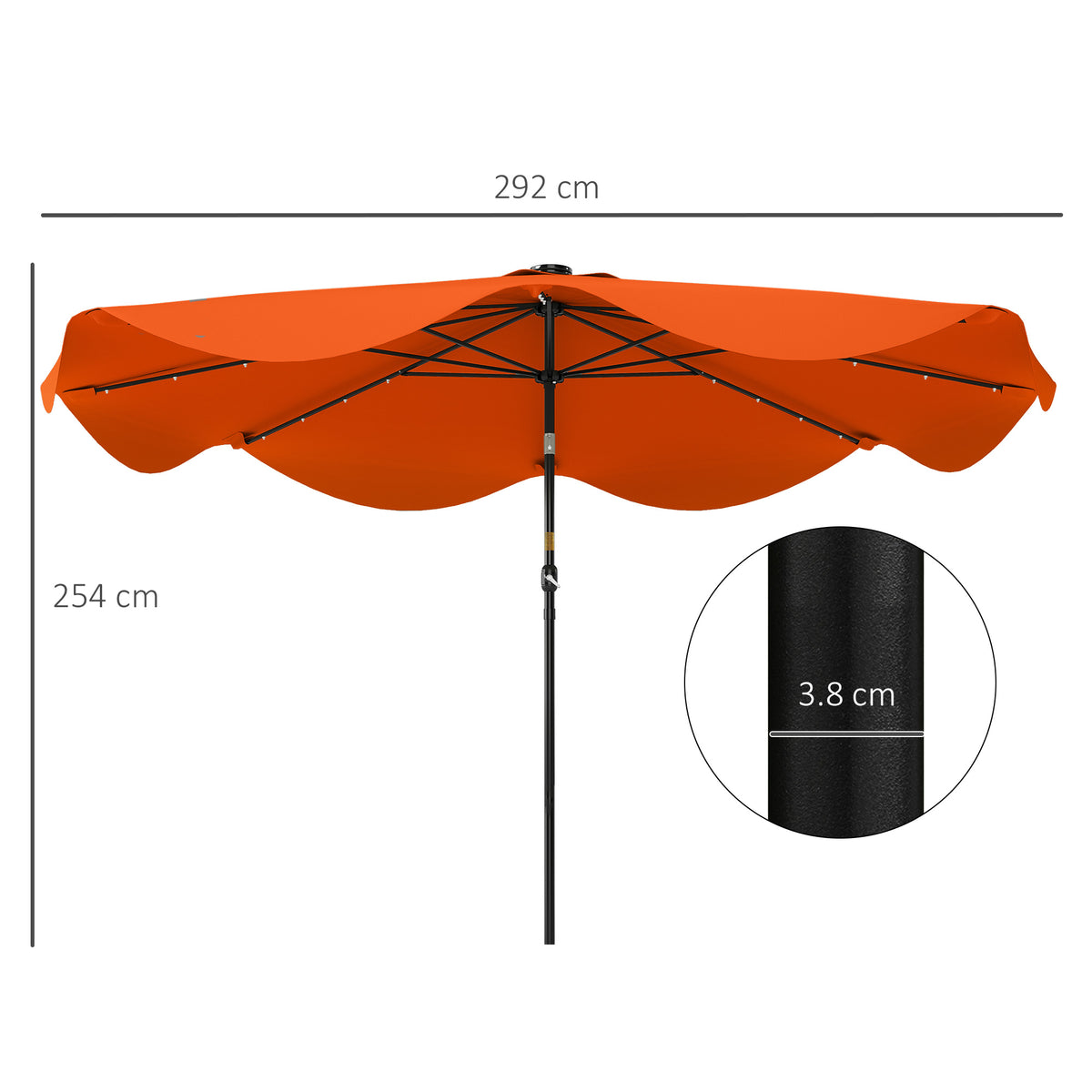 Outsunny Solar Patio Umbrella with LED and Tilt in Orange