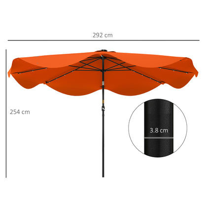 Outsunny Solar Patio Umbrella with LED and Tilt in Orange