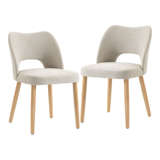HOMCOM Dining Chairs Set Upholstered Kitchen Chenille Tool Free Assembly Rubberwood Legs, Beige