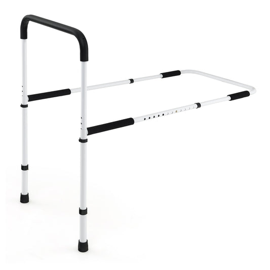 Bed Assist Rai for elderly, handicap and senior, a white metal bed rail with black grips