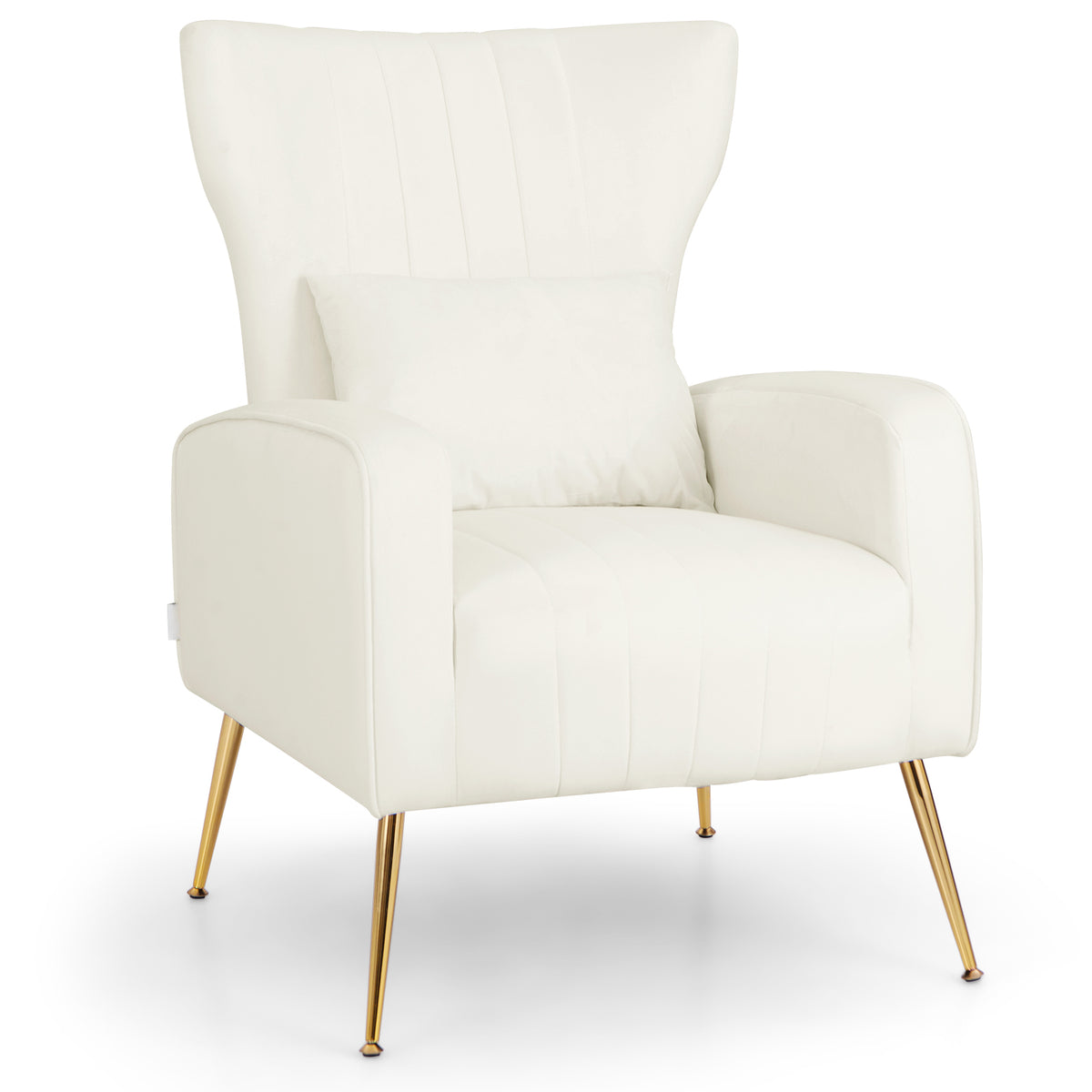 Bedroom Lounge Set with velvet accent chair and record player stand in cream