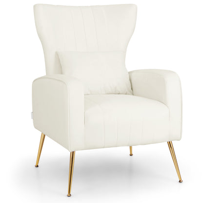 Bedroom Lounge Set with velvet accent chair and record player stand in cream