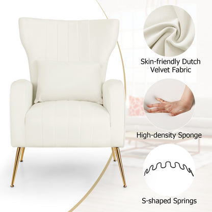Close-up of the cream velvet accent chair showing fabric and springs